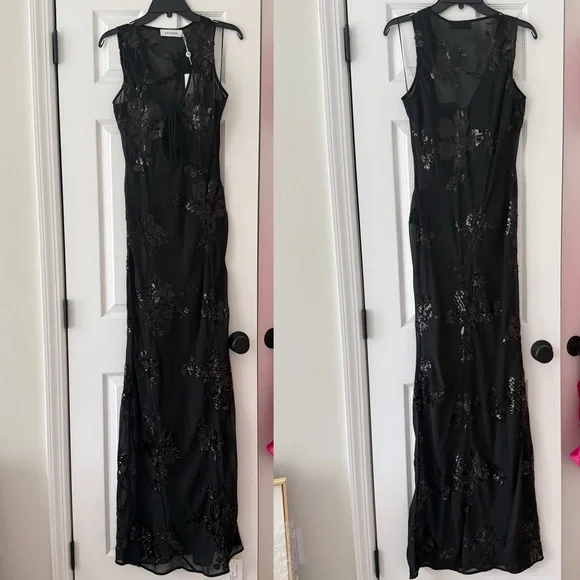 Rat & Boa Giulia Floral Sequin Embroidered Semi Sheer Dress Black NEW with tags - Picture 3 of 10